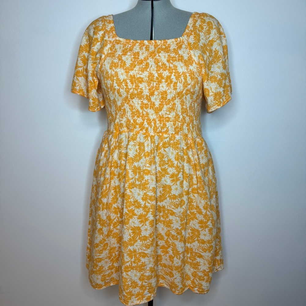 Smocked Yellow Milkmaid Floral Dress - Picture 2 of 5
